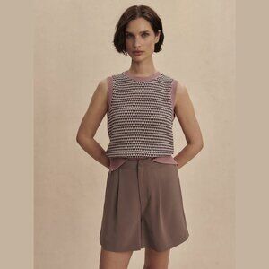 NEW Varley - Size L Women's Mariya Pleated Trouser Shorts - Deep Taupe